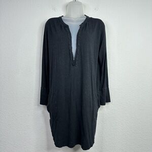 FP Beach Dress Womens L Black Linen Blend Long Sleeve Casual Boho Coastal Resort